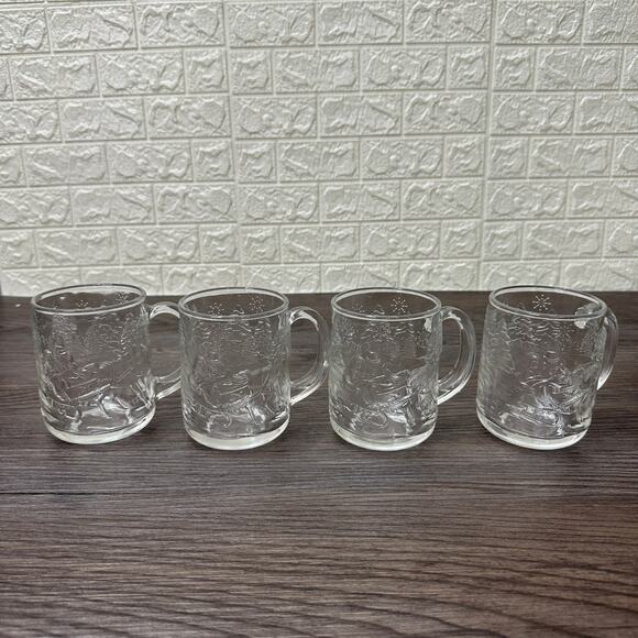 Luminarc USA Heavy Clear 3D Glass House Christmas Mugs 10 oz Set of 4 Vtg 80's - Picture 3 of 15